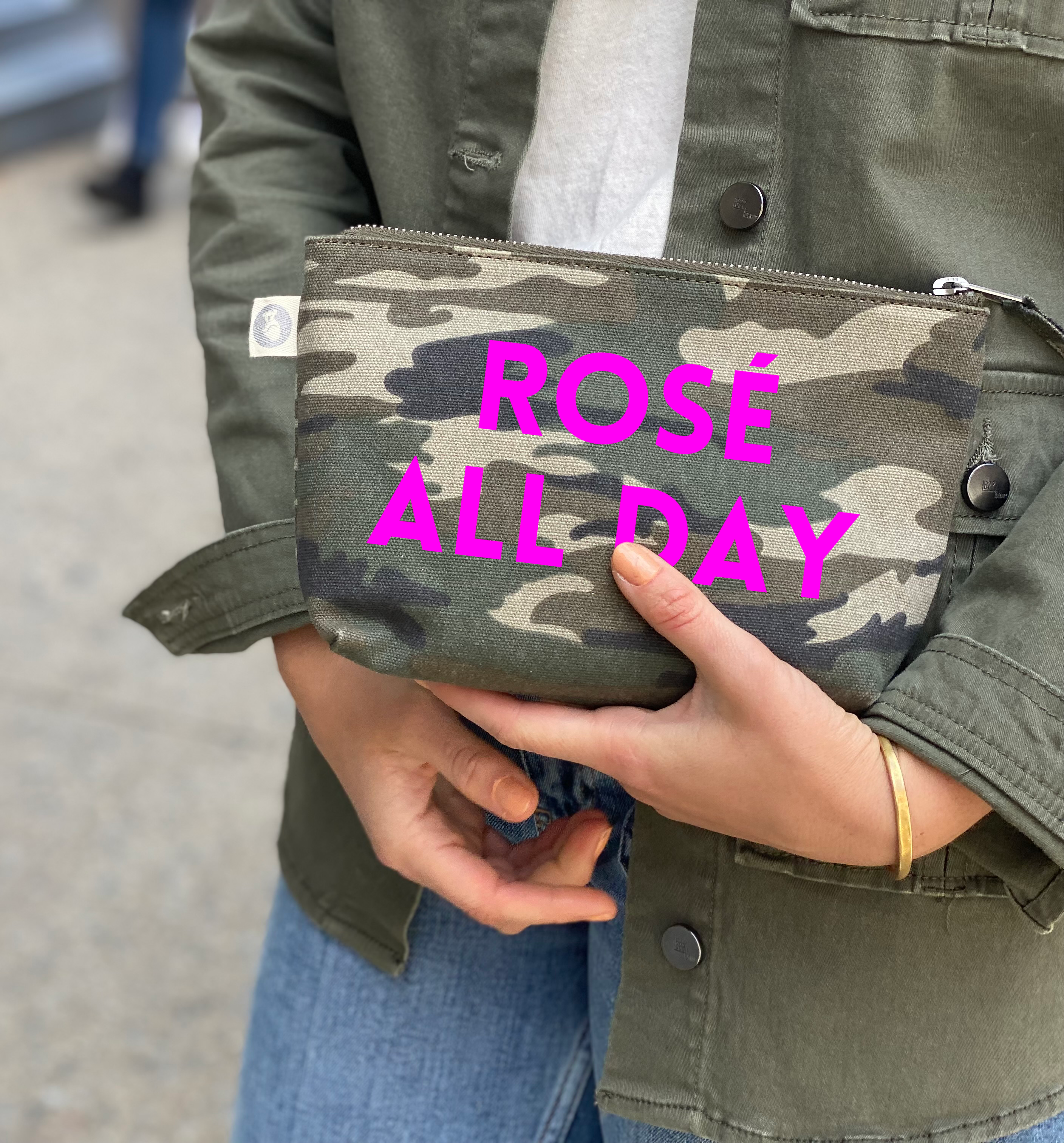 Green Camo Makeup Bag Neon Pink ROSÉ ALL DAY - Quilted Koala