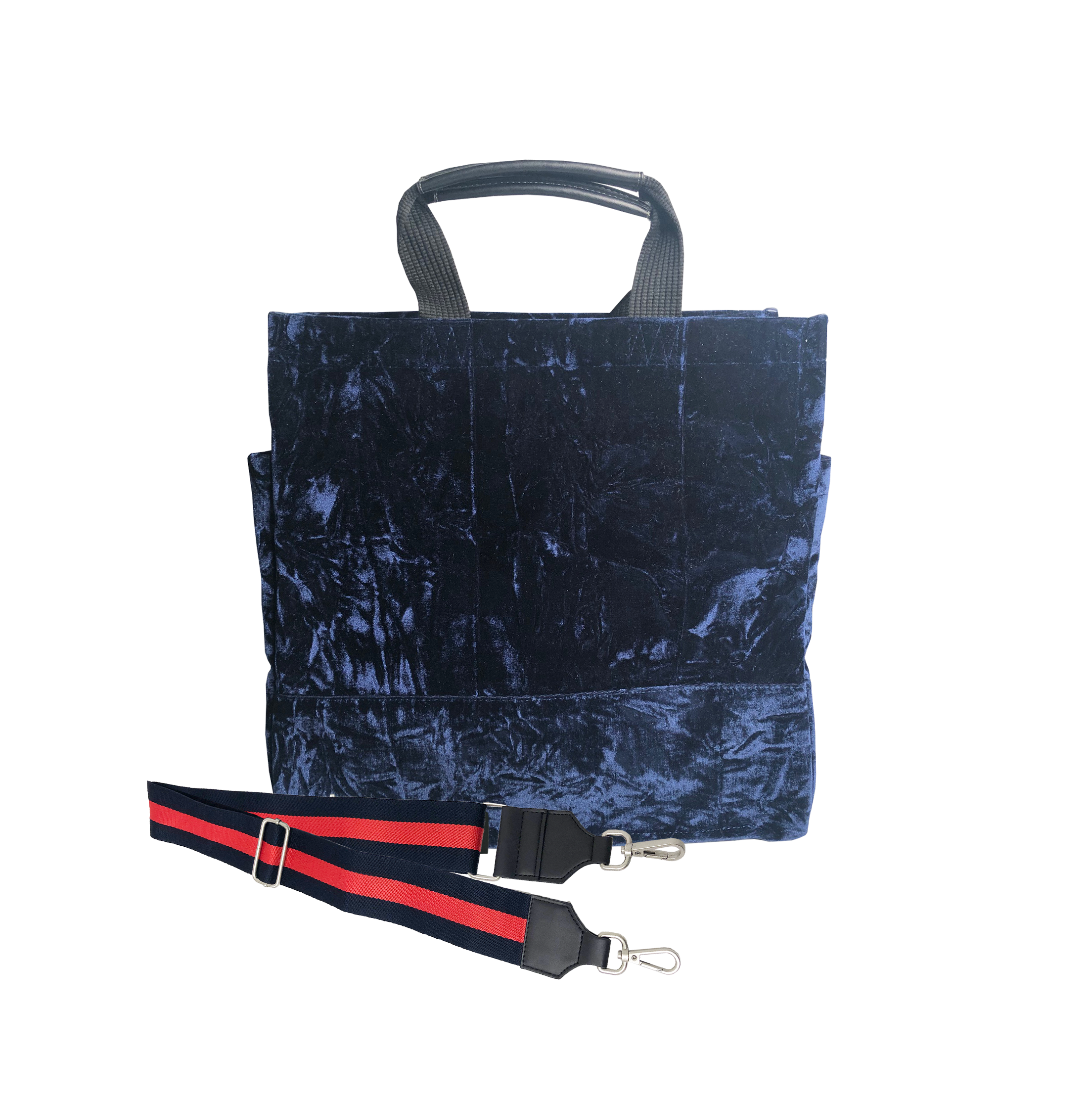 Monogram Stripe Luxe North South: Midnight Blue Crushed Velvet - Quilted Koala